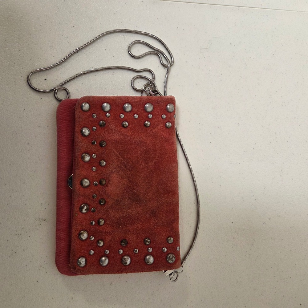 Free People Studded Suede Crossbody Bag Terracotta Red Boho Festival Clutch